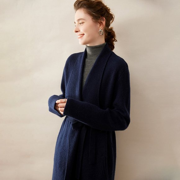 Light Luxury - Women's Long Cashmere Knitted Cardigan - Picture 5 of 14
